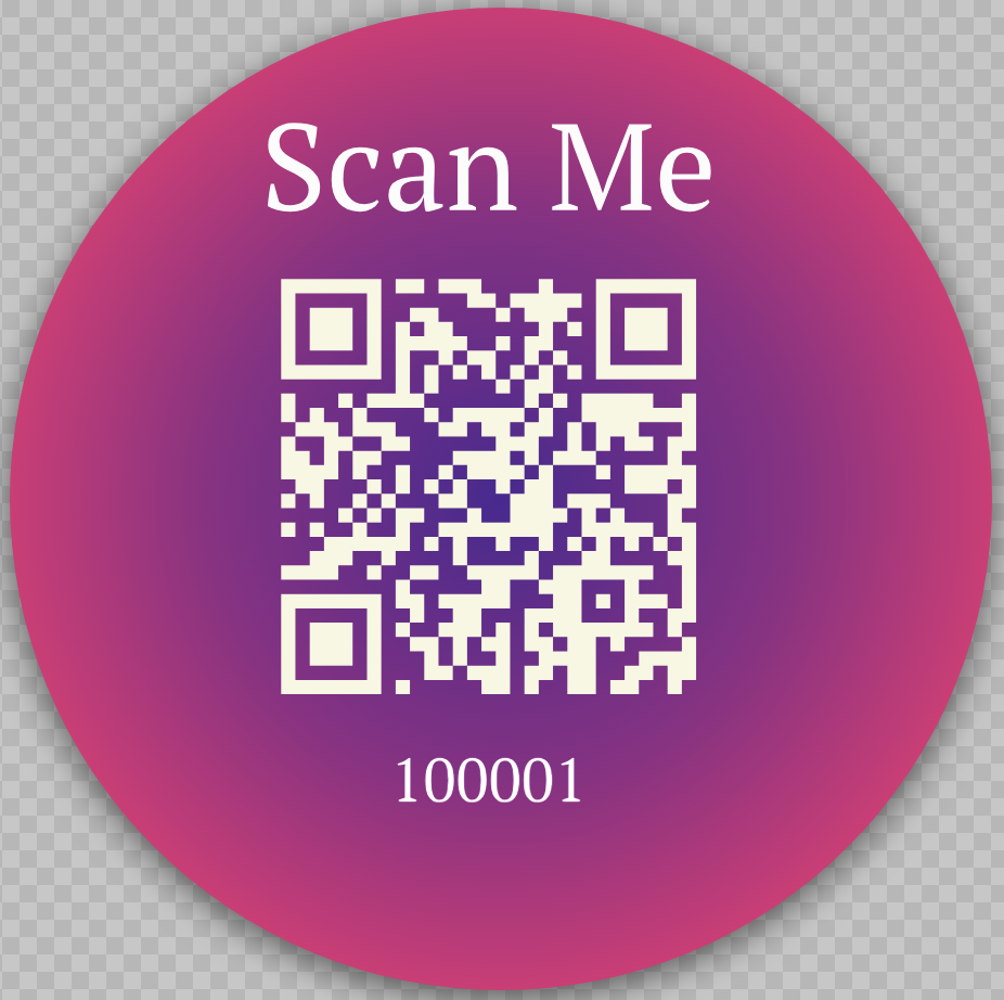 QR code in a circle frame with radial gradient fill