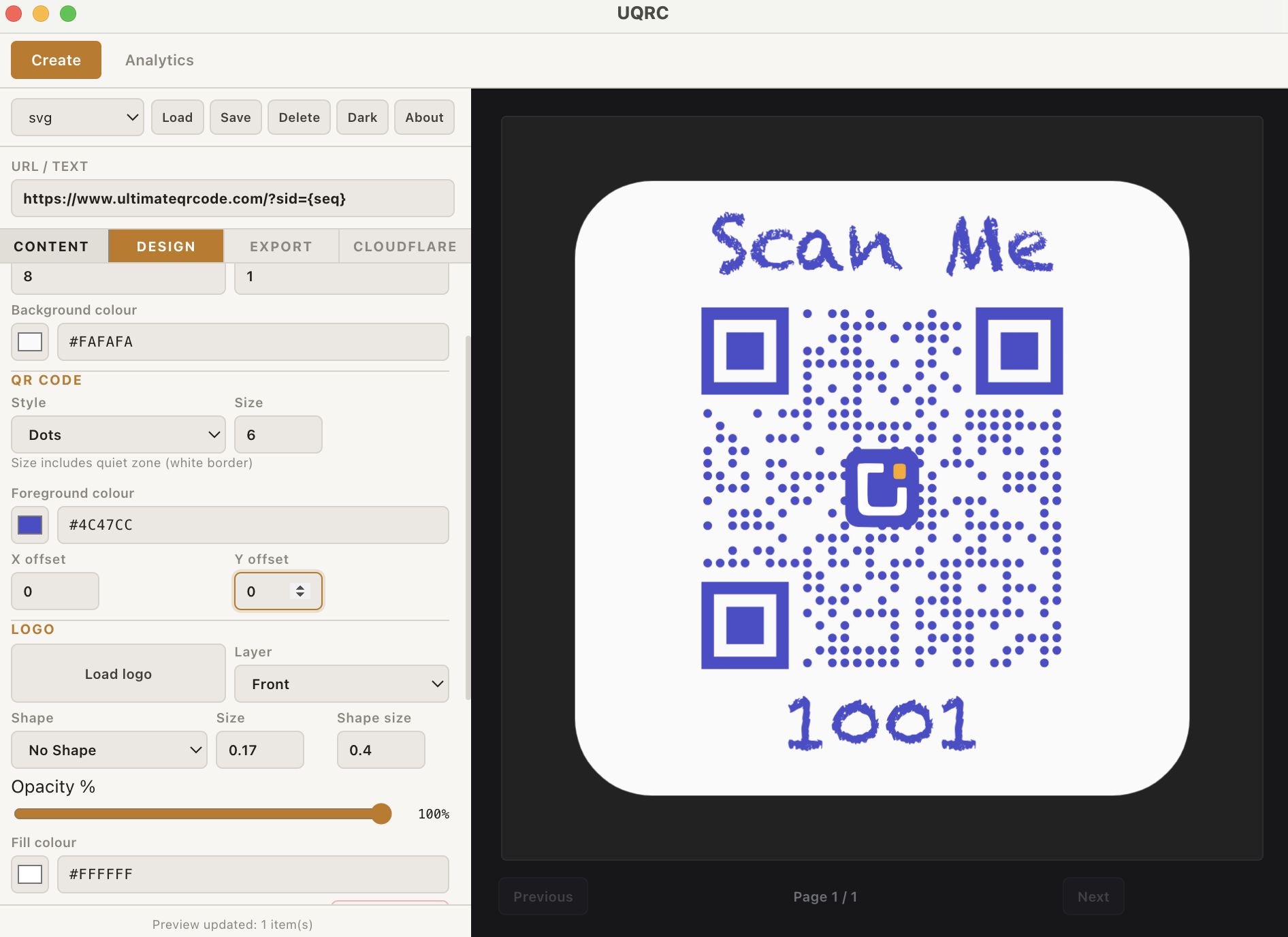 Ultimate QR Codes app creator screen